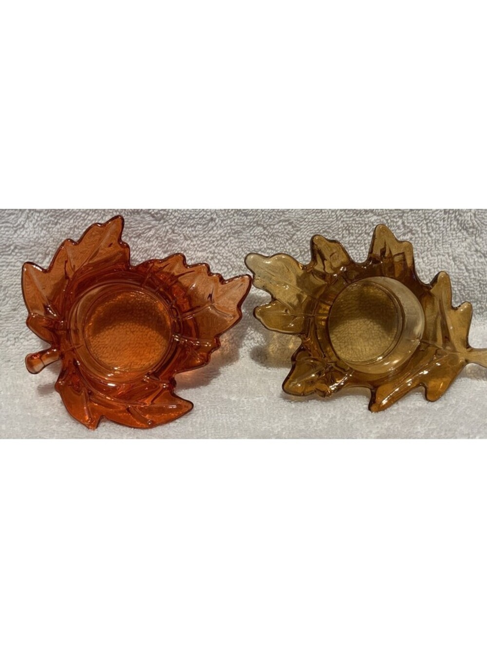 Autumn Glass Tea Lights in Set of Two in Amber Maple and Orange Oak